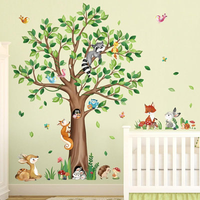 Autocollants muraux animaux de la forêt - multicolore - grande taille (H 135 cm / 53 po) / vinyle auto-adhésif / style chambre d'enfant