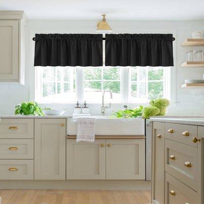 100% Blackout Curtain Valances for Kitchen Windows/Bathroom/Living Room/Bedroom Thermal Insulated Rod Pocket Valances for Windows, 2 Pack