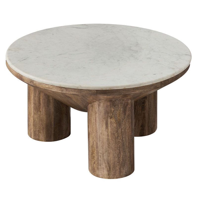 Ellison 33" Round Wood Coffee Table With Marble Top In Walnut