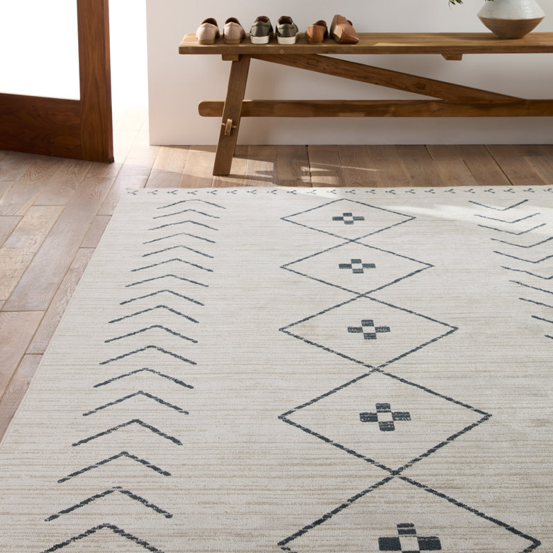 Tapis géométrique lavable à la machine Phoebe crème / ardoise foncé, Rectangle 9 pi x 12 pi