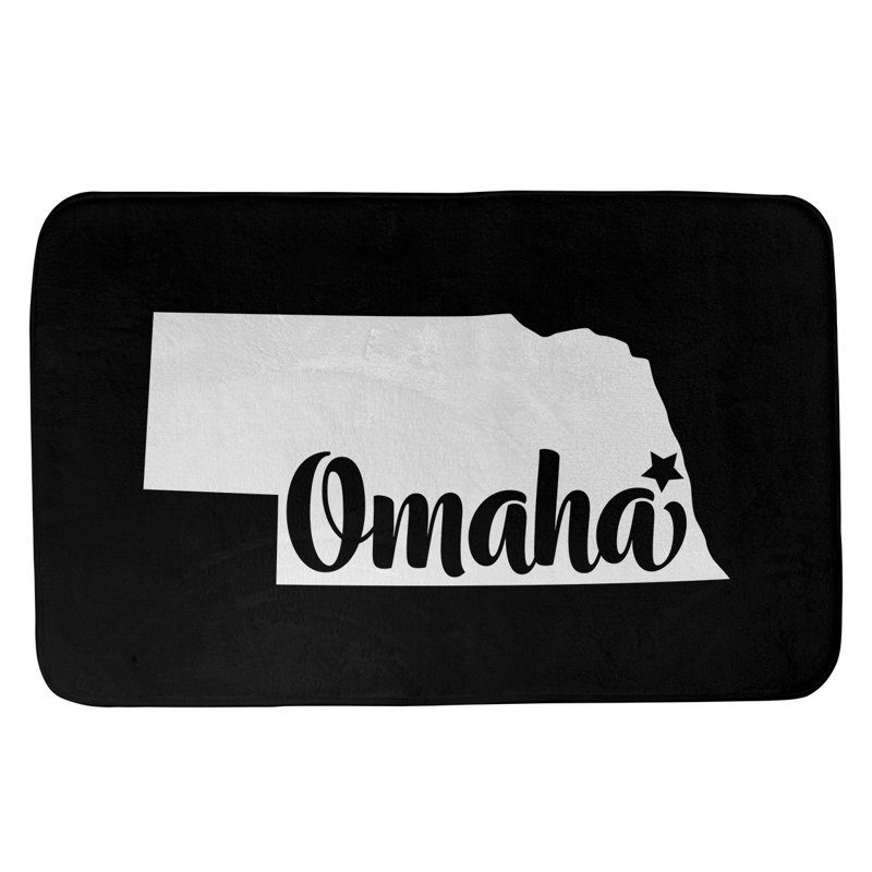 Tapis rectangulaire antidérapant pour salle de bain, L 21 po x L 34 po, Noir, Omaha Nebraska