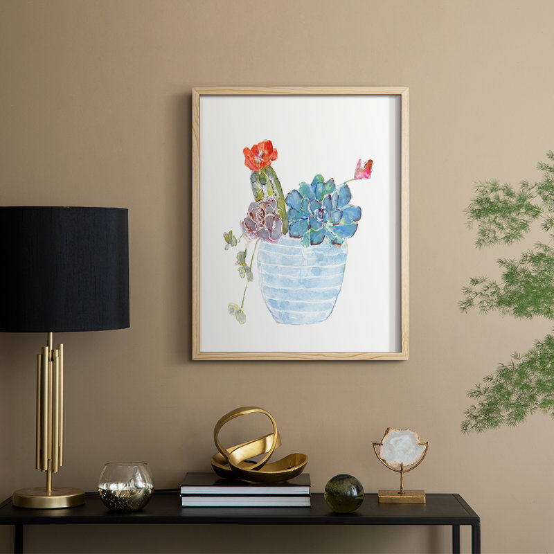 «Cactus and Succulent Blooms I», reproduction encadrée - bois massif