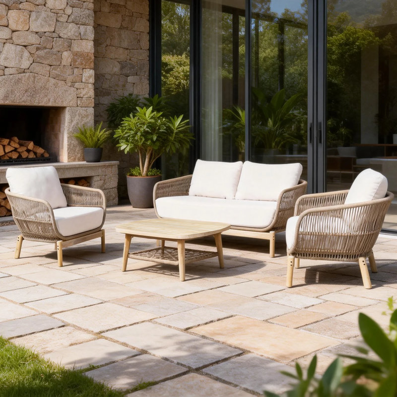 Ensemble de conversation de patio pour 4 personnes avec coussins Acacia