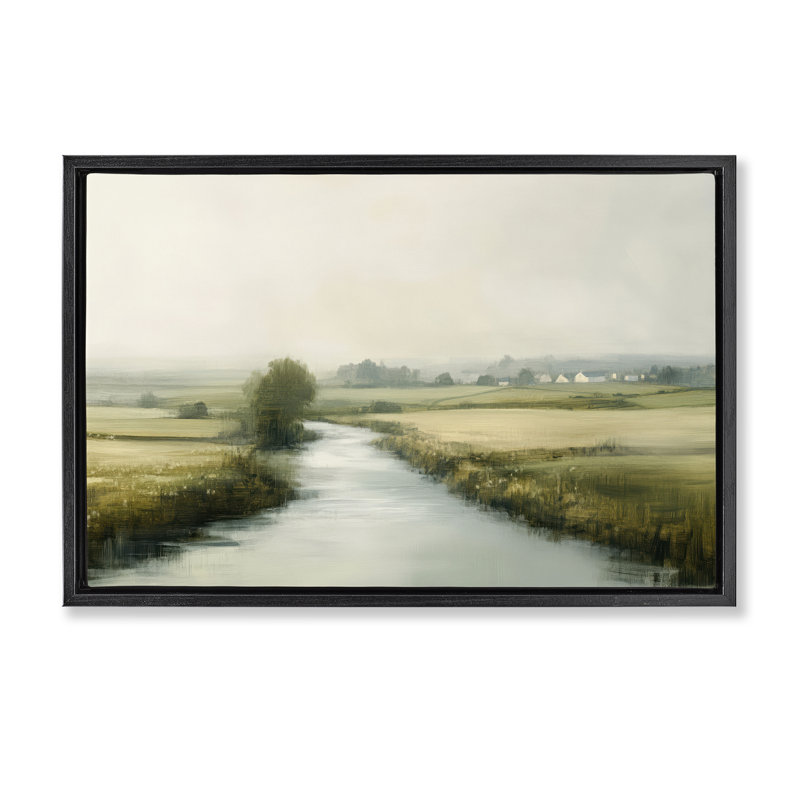 Cadre flottant Miroir Of Calm Landscape, design par Novae, Cadre flottant noir de jais, H 17 po x l 25 po