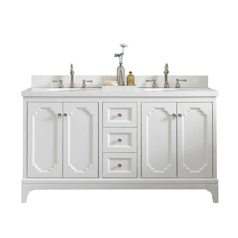 Ahanu 60'' Double Bathroom Vanity with Engineered Marble Top, White