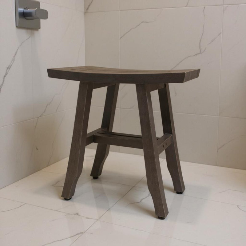 Banc de douche ou banc d'extérieur en teck curviligne Ripley, H 18 po x l 18 po x P 12 po, Coquina