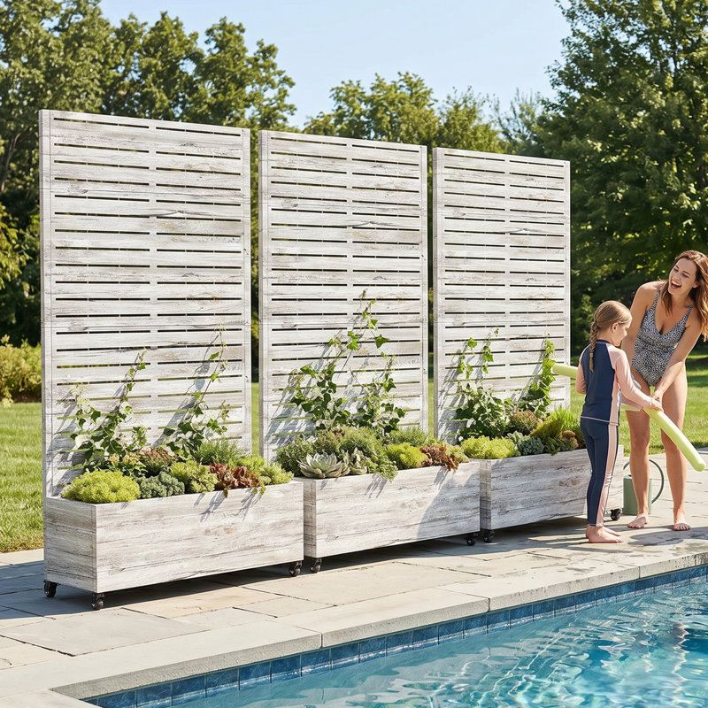 Planter Wall Metal Garden Bed Trellis, Elevated Planter Pot with Drainage & Lockable Wheels, Ideal for Climbing Plants, Vegetables, and Roses – Louver Pattern for Garden Enthusiasts