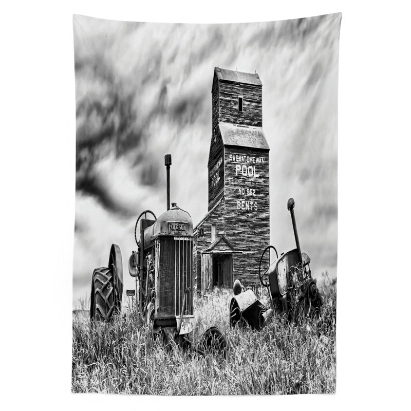 Ambesonne Industrial Tablecloth, Old 60S Abandoned Tractor In Farm In Central Canada Nostalgic Machinery Elements Image, Rectangular Table Cover For Dining Room Kitchen Decor, 52" X 70", Grey