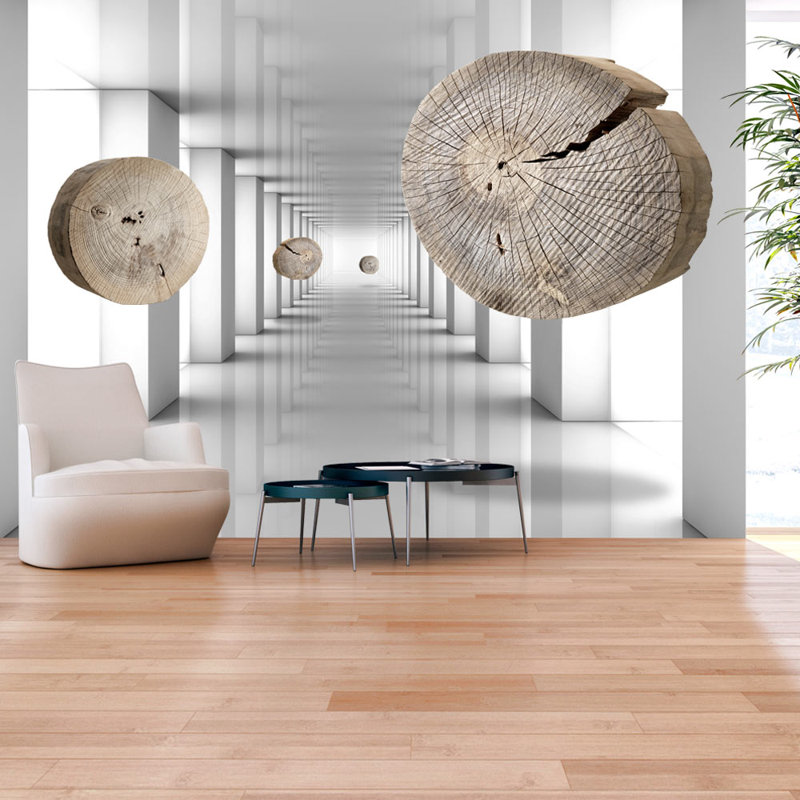 Murale abstraite Drewey, L 82 po x l 115 po, Naturel / blanc / jaune clair, Vinyle