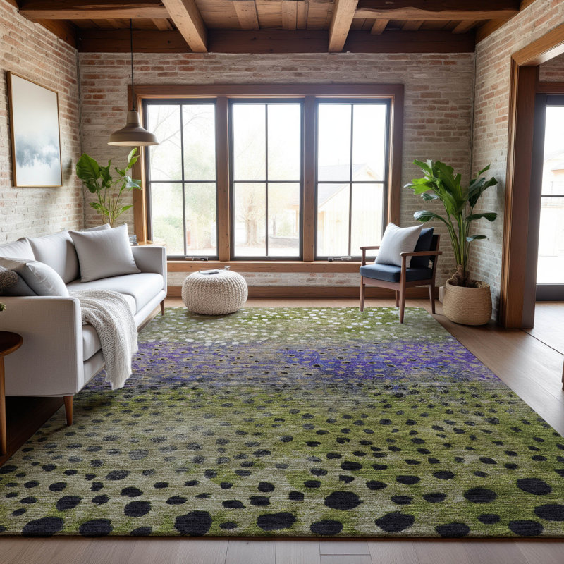 Premium Machine Washable Christina AMF1074 Circles Rug, Rectangle 9' x 12'