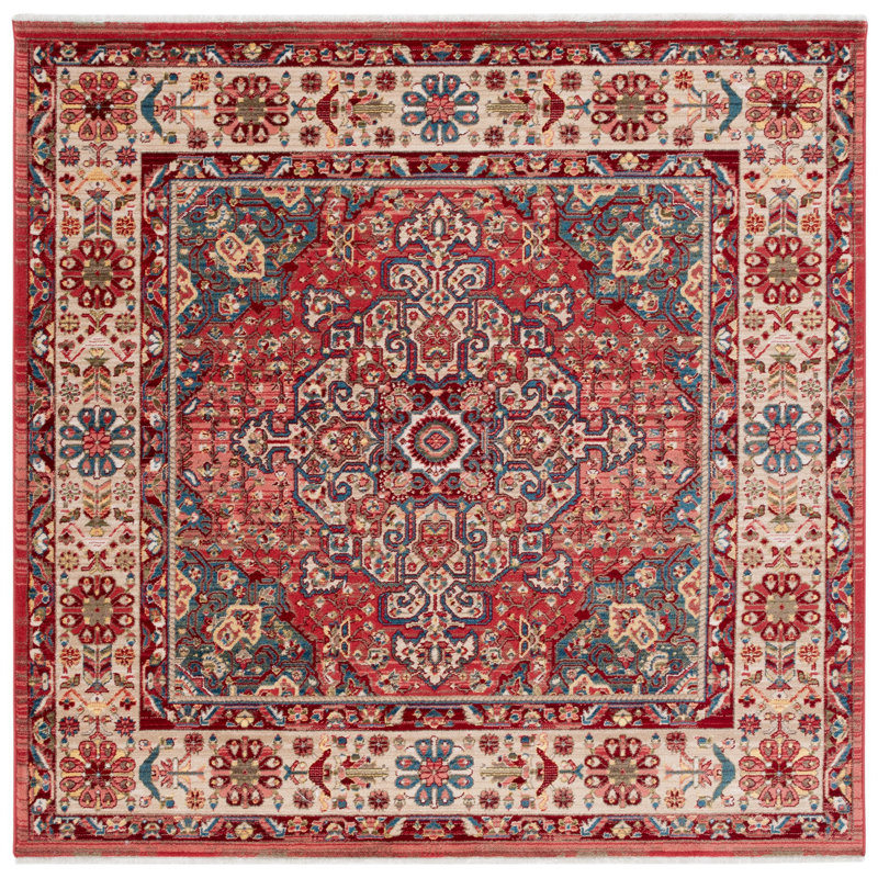 Kurtz Performance Oriental Rug, Square 3'3", Red/Ivory