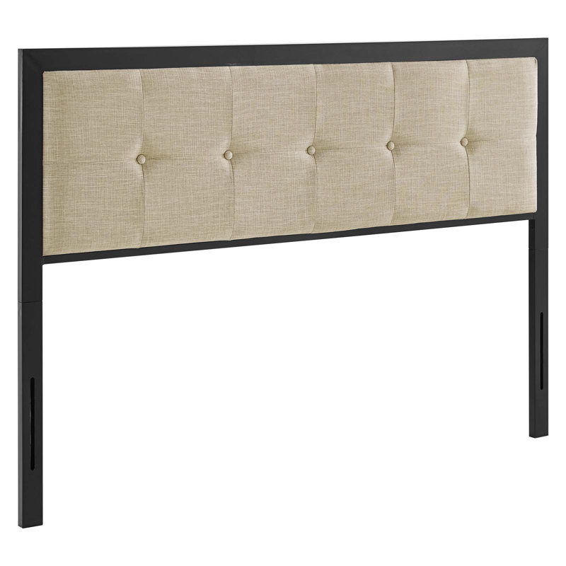 Tête de lit Teagan, Noir, Mélange de polyester beige, Très grand