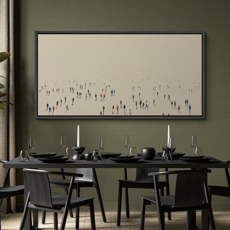 Foule piétonne minimaliste, scène d'art moderne, H 30 po x l 60 po, Noir, noir, noir, noir