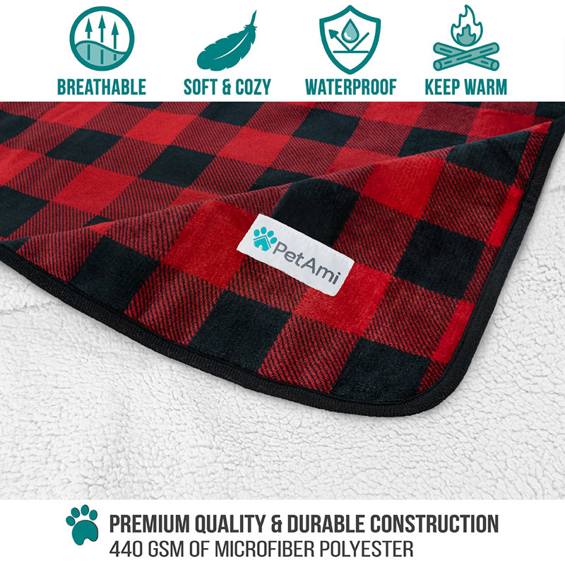 Medium Red Plaid Waterproof Sherpa Fleece Pet Blanket