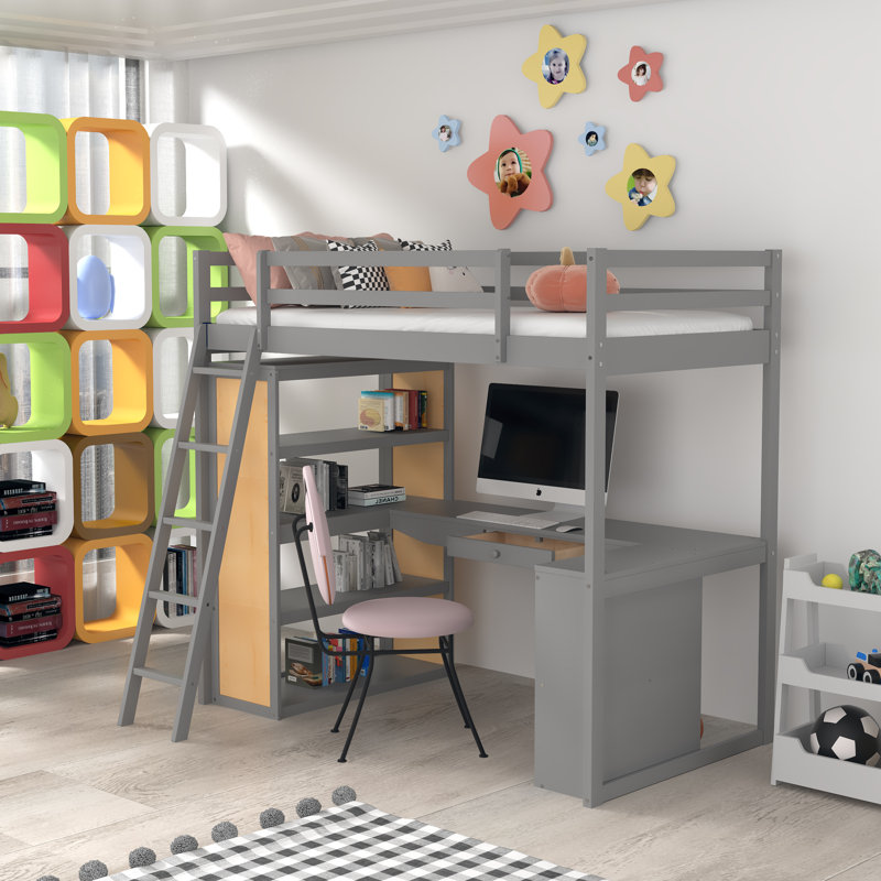 Gebke Kids Twin Loft Bed, Gray