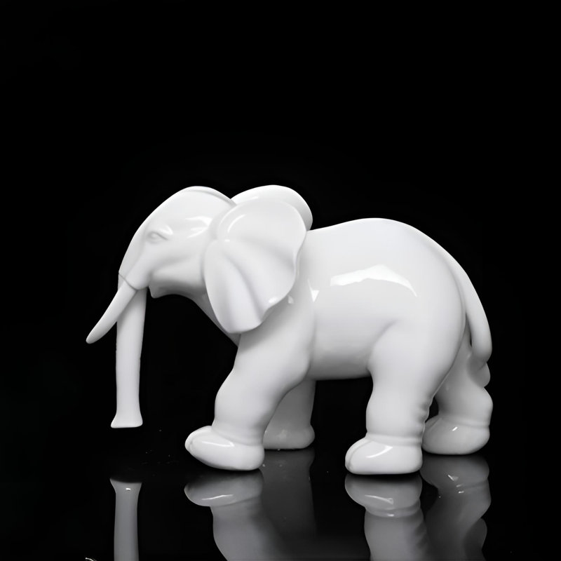 Figurine artisanale en céramique éléphant, Blanc