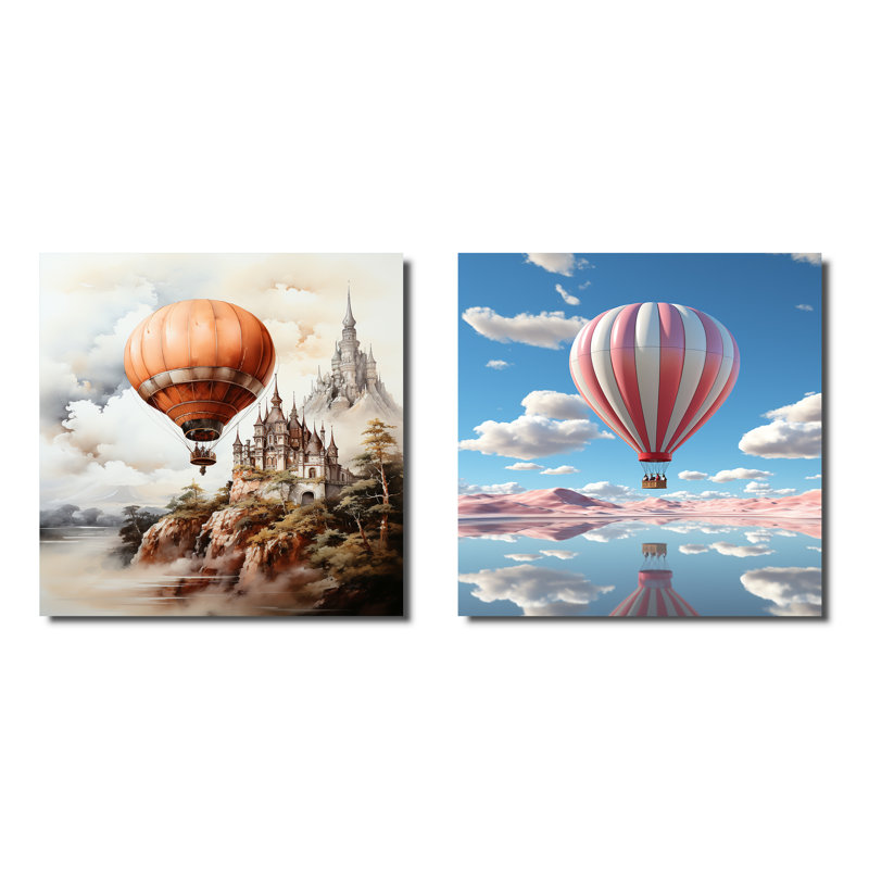 Vol en montgolfière Castle - ensemble de 2 montgolfières carrées, Toile tendue, H 16 po x l 33 po