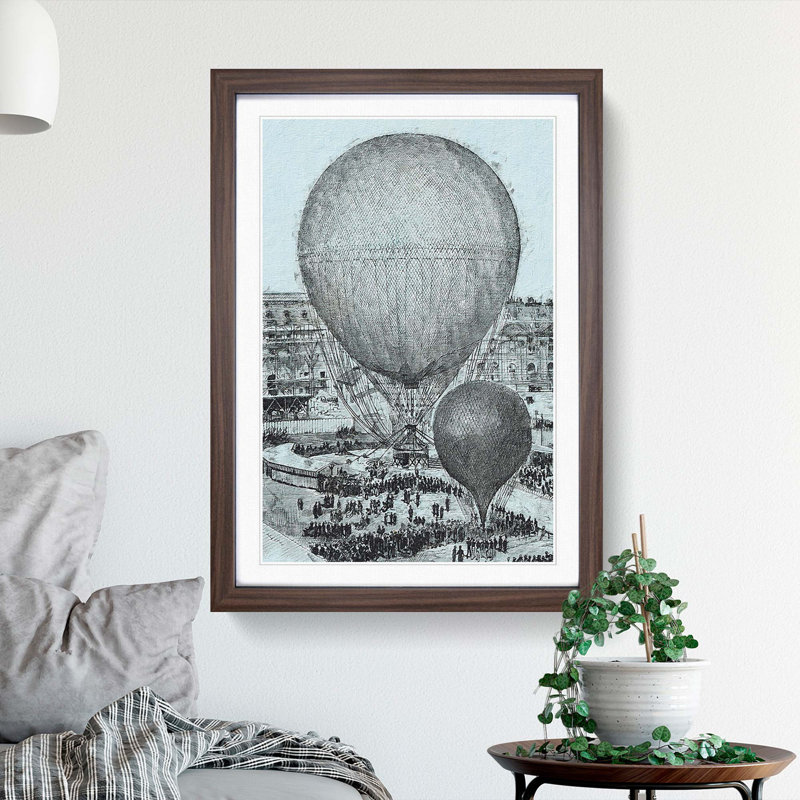 Hot Air Balloons in Paris by Henri Gifford - Framed Print, Walnut Framed, 65cm H x 48cm W x 2cm D
