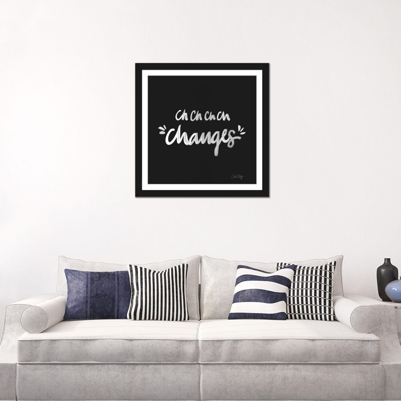 "changes" , art textuel sur toile, Papier avec cadre noir, Blanc, H 24 po x l 24 po x P 1 po