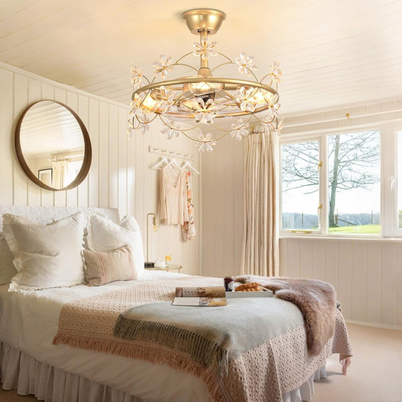 Ventilateur de plafond de chambre à coucher avec lumières Depuley: petit ventilateur de lustre doré de 20 po avec télécommande