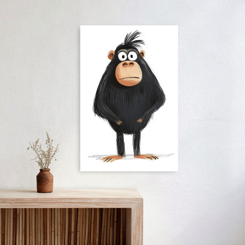 Curious Black Monkey Contemporary Monkey Wall Art Print by Mathieu - Wrapped Canvas Print, 60.96cm H x 40.64cm W