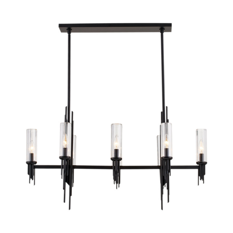 Torres Matte Black 8-Light Linear Island Pendant with Crystal Shades
