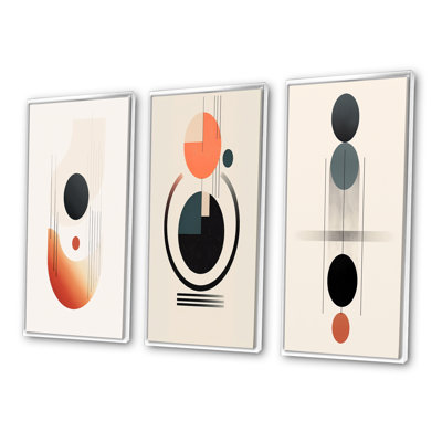 Full Moon Delight Retro Geometric Minimalism - Transitional Art Set Of 3 Pieces