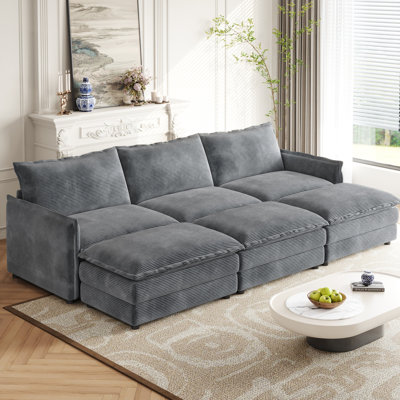 Corduroy Living Room With Adjustable Footrests And Cushions Grey Spacious Seating