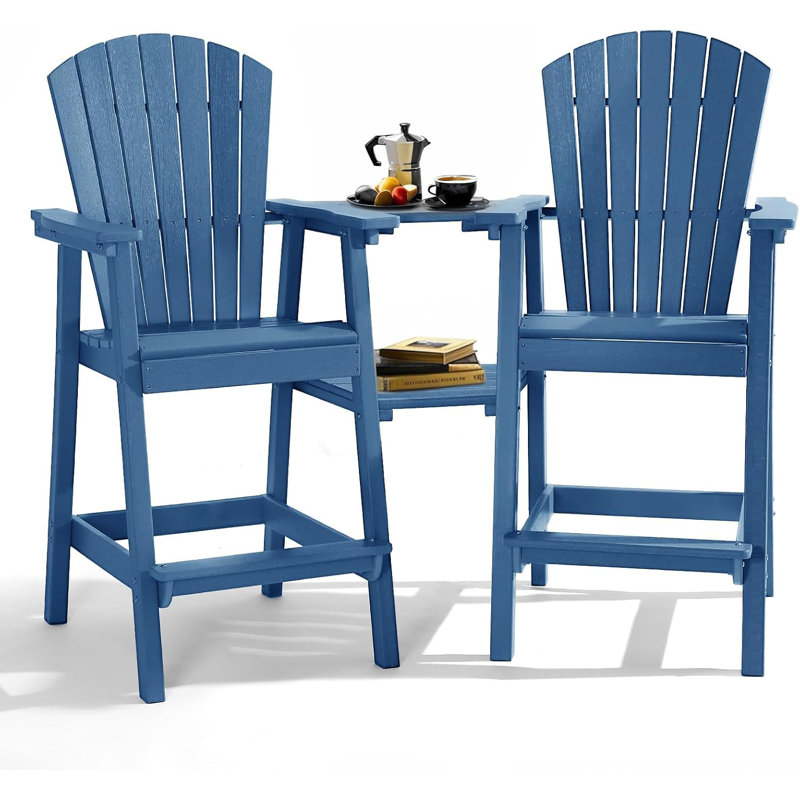 HDPE Tall Adirondack Chair Set with Removable Double Trays (Set of 2), Blue