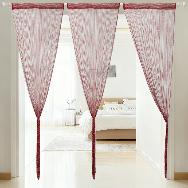 3pc 39 X 78 Inch Door String Curtain Wall Panel Fringe Window Decorative String Curtain, Burgundy