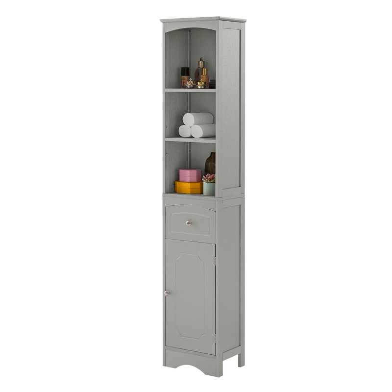 Modern Design Bathroom Cabinet In Grey - Freestanding With Drawer And Adjustable Shelf