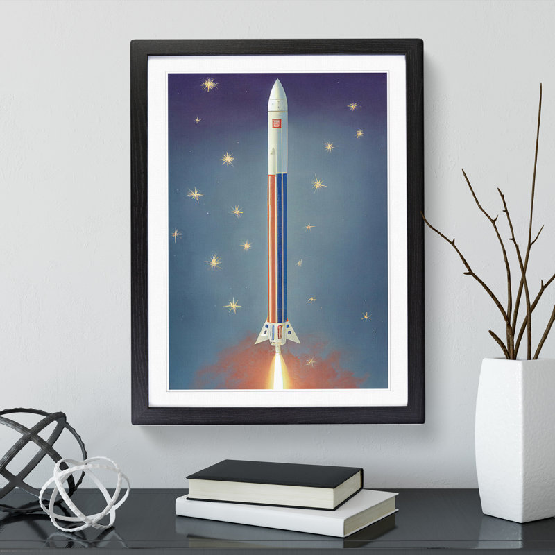 An Amazing Spaceship Rocket - Single Picture Frame Painting, 64cm H x 46cm W x 2cm D, Black