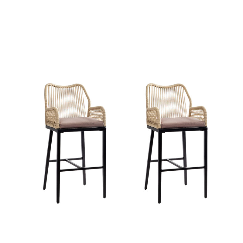 Tabouret de bar en rotin tissé avec structure en fer (paquet de 2), Noir