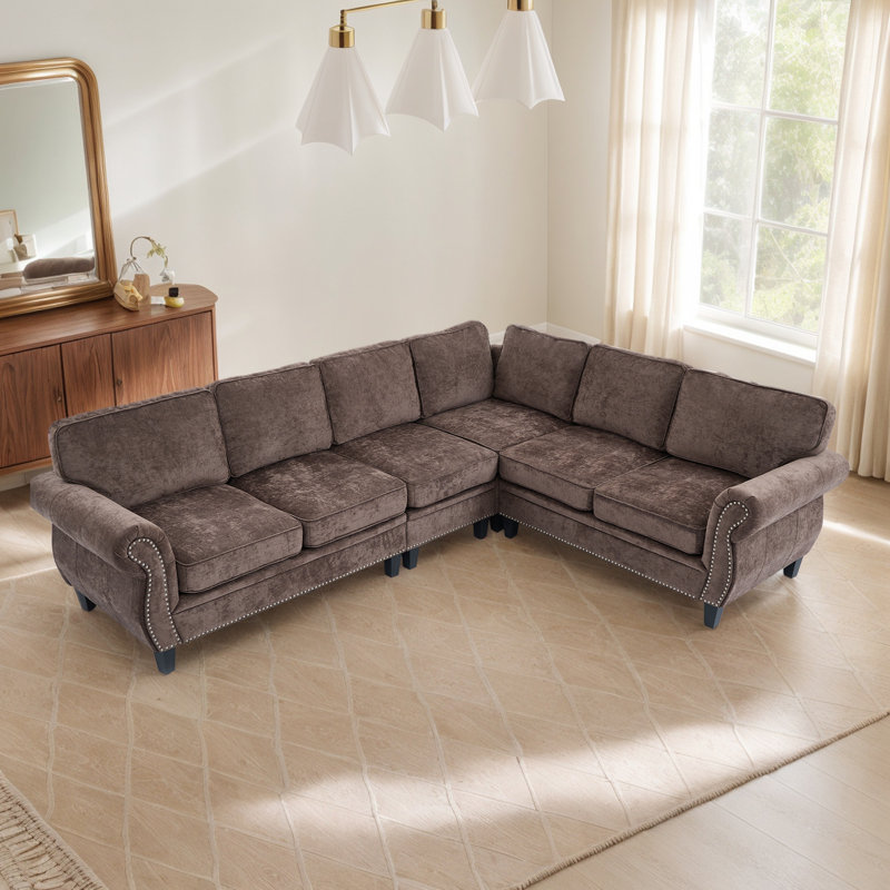 Canapé modulaire d'angle en L, Chenille chocolat