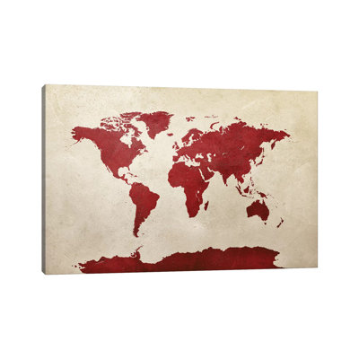 World Map Red by Michael Tompsett - Wrapped Canvas Gallery-Wrapped Canvas Giclée