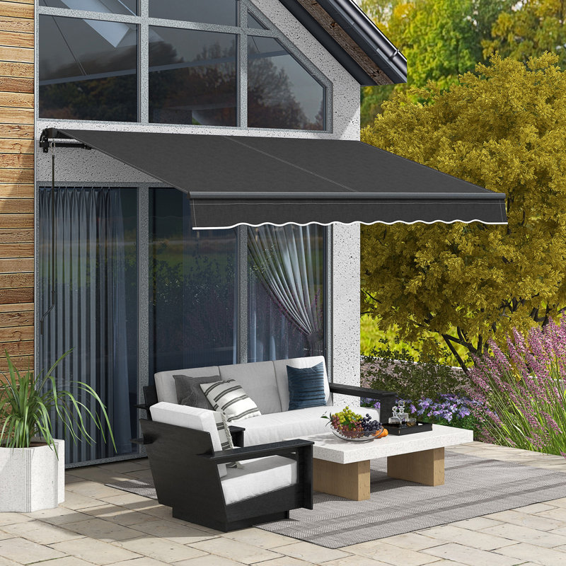 10' X 8' Retractable Awning, 280Gsm UV Resistant Sunshade Shelter For Deck, Balcony, Yard, Dark Gray, Dark Gray