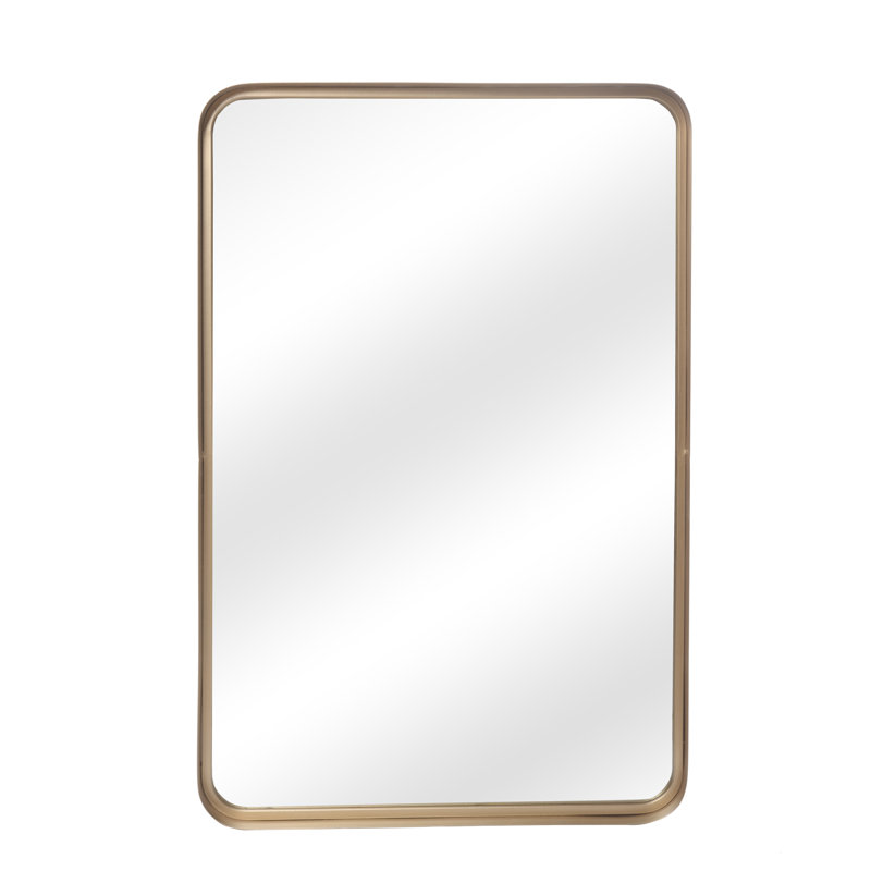 Fergerson Metal Wall Mirror with Shelves, 30" x 20", Gold