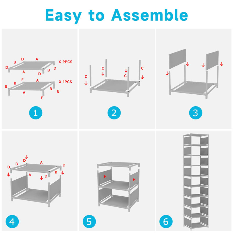 10 Pair Shoe Rack, Grey