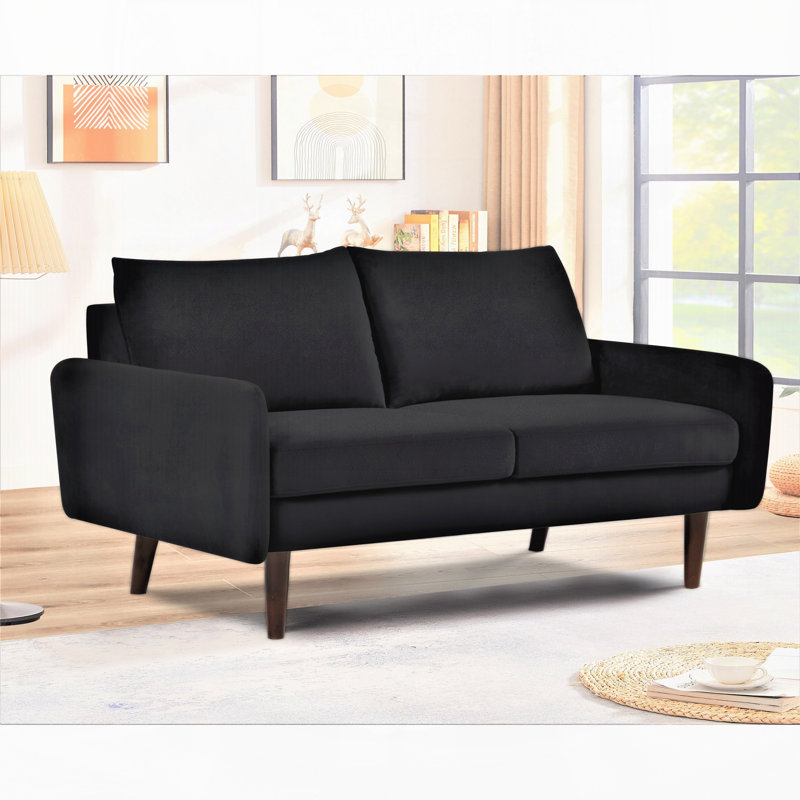 Causeuse moderne en velours 2 places avec pieds fuselés Modern, Black Polyester