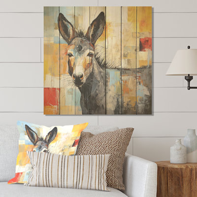 Patchwork Donkey Pastures II - âne sur bois