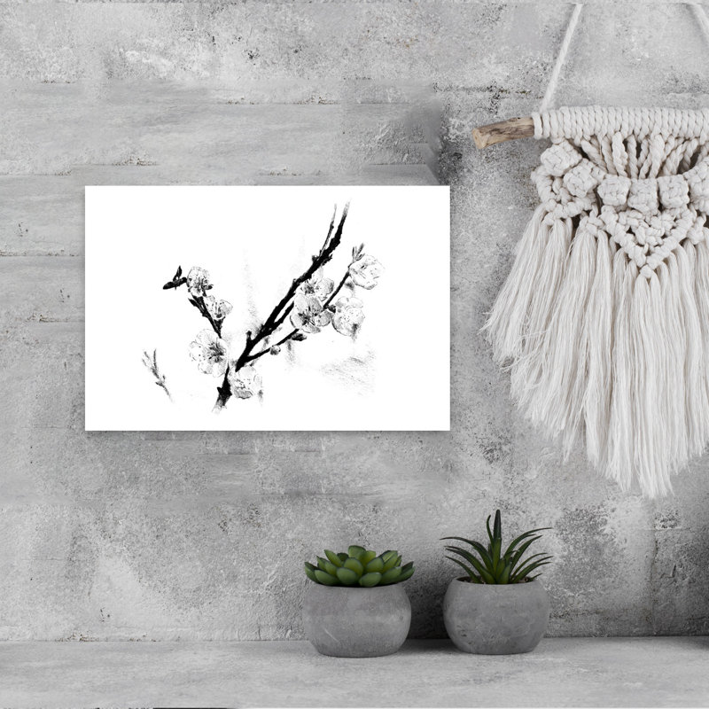 Delicate Blossom Sketch Delicate Minimalist Abstract Cherry Flower Nature Wall Art Print 1 Piece Wrapped Canvas Wall Art