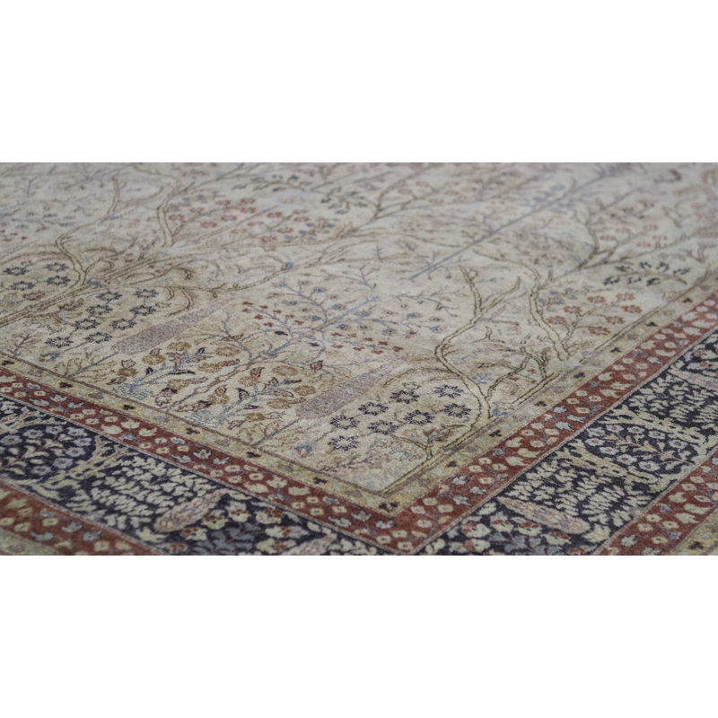 Tapis doré et noir noué à la main de haute qualité