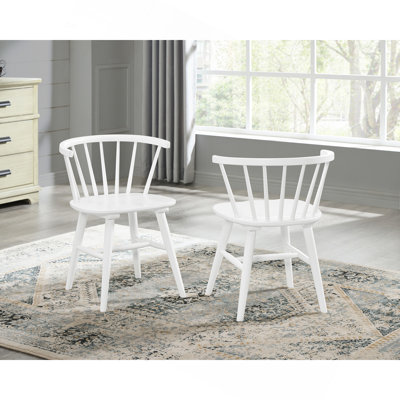 Chaises de salle à manger contemporaines en bois à dossier à fuseaux, style Windsor, ensemble de 2, blanches