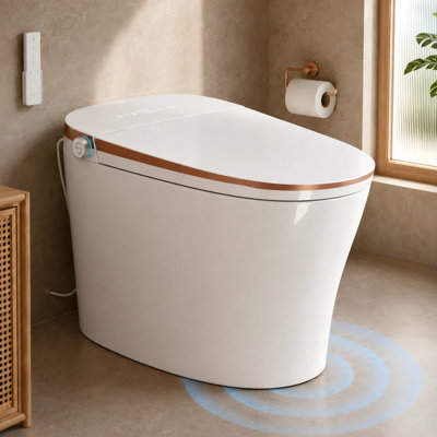 Smart Toilet with Gold Trim, Auto Open/Close Lid, Vortex Siphonic Flush, Foot-Activated Seat Lift and Flush, Heated Seat, Instant Warm Water Bidet, Warm Air Dryer, ECO Mode