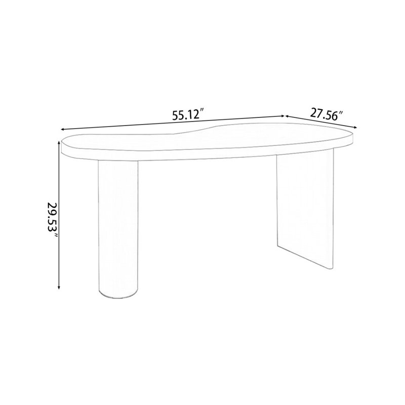 Bureau d'écriture en bois massif courbé blanc, H 29,53 po x l 55,12 po x P 27,56 po, Noir