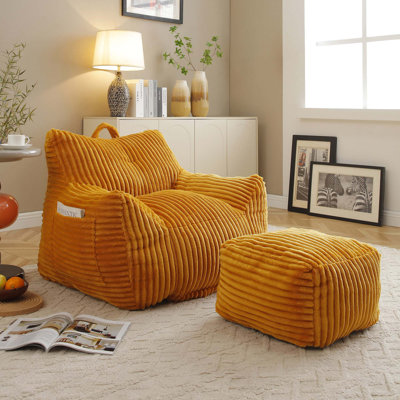 Comfortable Corduroy Bean Bag Chair with Ottoman - Plush Foam Fill, Soft Seating for Your Living Room