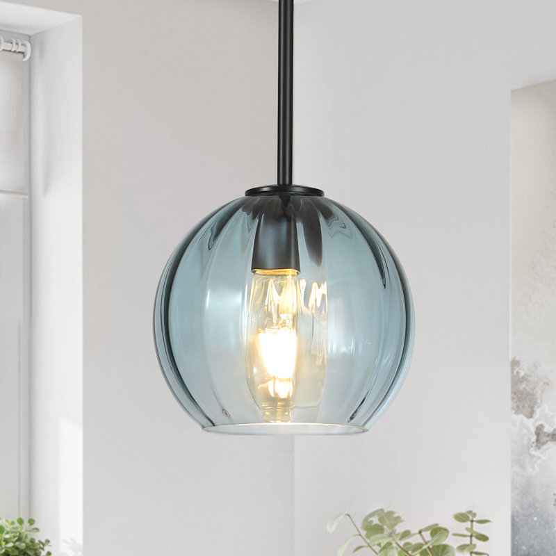 Luminaire suspendu moderne en verre 1 lumière pour salle à manger et chambre à coucher, Bleu