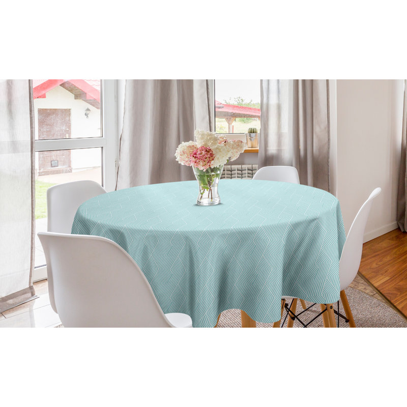 Ambesonne Abstract Round Tablecloth, Concept Of Wide Stripes Or Retro Themed Bicolor Chevron Composition, Circle Table Cloth Cover For Dining Room Kitchen Decoration, 60", Seafoam And Baby Blue