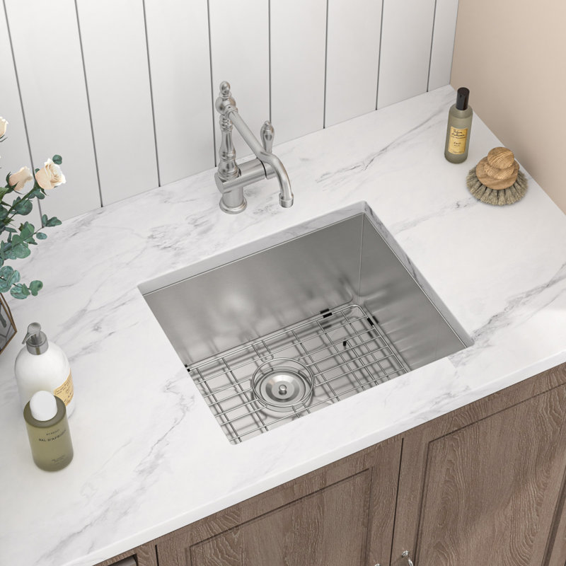23"L x 18"W Undermount Laundry Sink 16 Gauge Stainless Steel Deep Utility Sink with Bottom Grid, Brushed Nickel