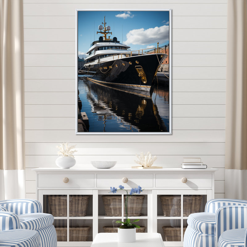 Port Dockside Elegance II - Nautical & Beach Canvas Wall Art, 20" H x 12" W, Black Picture Framed